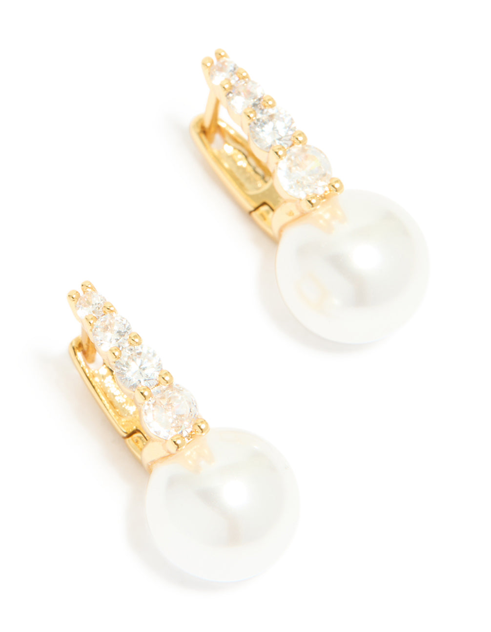 Gold Plated Cubic Zirconia Pavé & Pearl Drop Earrings
