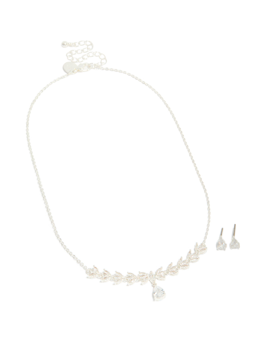 Silver Plated Cubic Zirconia Dainty Vine Drop Earrings & Necklace Jewellery Set