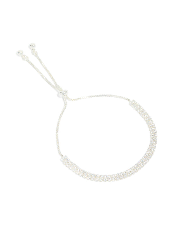 Silver Plated Cubic Zirconia Thin Tennis Layered Toggle Bracelet