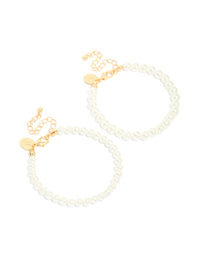 Gold Plated Classic Pearl Bracelets 2-Pack - link has visual effect only