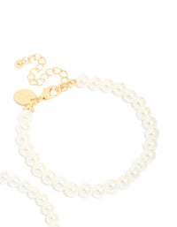 Gold Plated Classic Pearl Bracelets 2-Pack - link has visual effect only