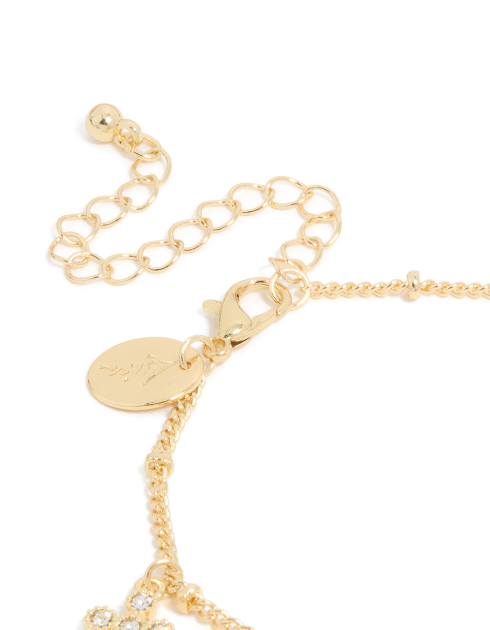 Gold Plated Diamante Large Cross & Heart Charms Bracelet