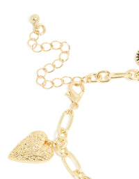 Gold Plated Vintage Heart Charms Bracelet - link has visual effect only