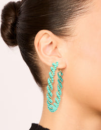 Light Blue Beaded Small Hoop Earrings - link has visual effect only