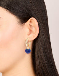 Gold & Blue Small Beaded Open Hoop Earrings - link has visual effect only
