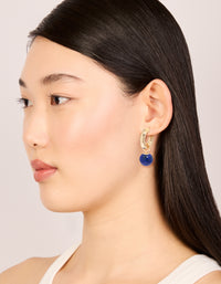 Gold & Blue Small Beaded Open Hoop Earrings - link has visual effect only