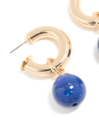 Gold & Blue Small Beaded Open Hoop Earrings - link has visual effect only