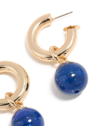 Gold & Blue Small Beaded Open Hoop Earrings - link has visual effect only