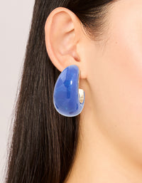 Gold & Dark Blue Acrylic Large Open Hoop Earrings - link has visual effect only