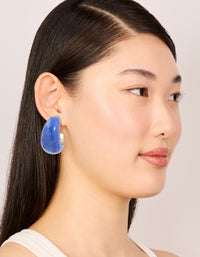 Gold & Dark Blue Acrylic Large Open Hoop Earrings - link has visual effect only