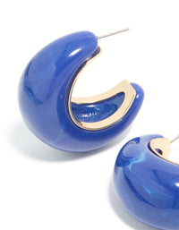 Gold & Dark Blue Acrylic Large Open Hoop Earrings - link has visual effect only