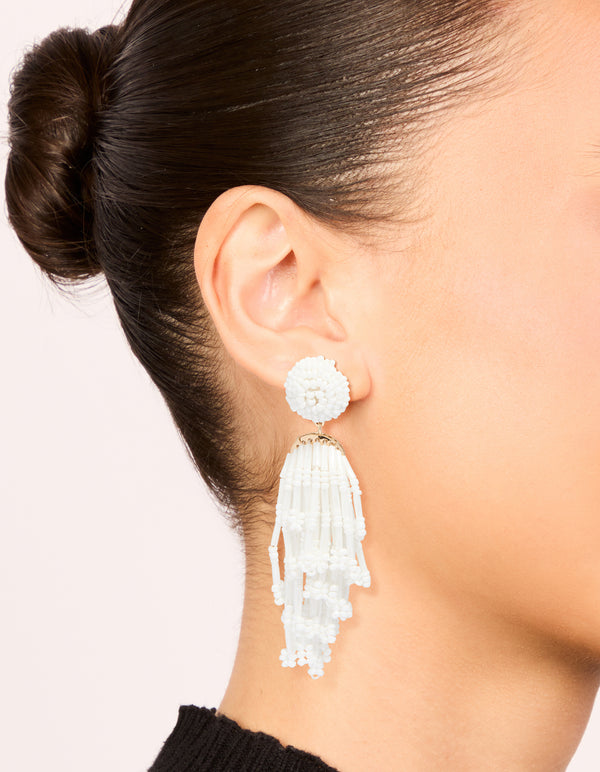 White Beaded Drop Earrings