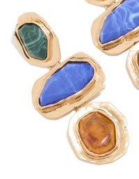 Worn Gold Blue & Green Acrylic Triple Layered Drop Earrings - link has visual effect only