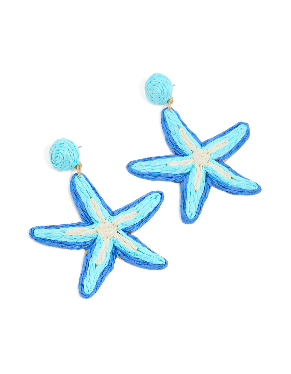 Light & Dark Blue Raffia Starfish Drop Earrings