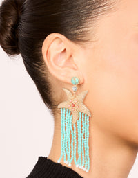 Gold Starfish & Turquoise Beaded Drop Earrings - link has visual effect only