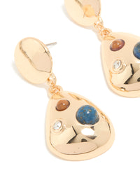 Gold Brown & Blue Stone Spotted Drop Earrings - link has visual effect only