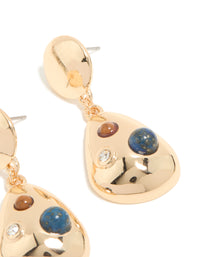 Gold Brown & Blue Stone Spotted Drop Earrings - link has visual effect only
