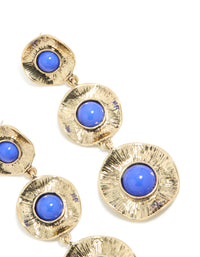 Antique Gold Textured Triple Blue Stone Layered Drop Earrings - link has visual effect only