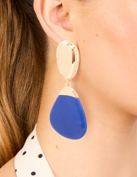 Gold & Dark Blue Pebble Drop Earrings - link has visual effect only