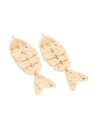 Gold Hammered Fish Drop Earrings - link has visual effect only