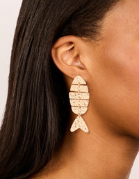 Gold Hammered Fish Drop Earrings - link has visual effect only