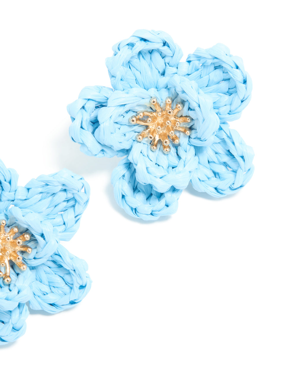 Gold Light Blue Flower Medallion Earrings