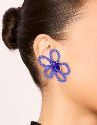 Dark Blue Beaded Flower Outline Stud Earrings - link has visual effect only