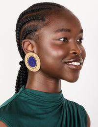 Worn Gold Round Hammered Dark Blue Acrylic Stud Earrings - link has visual effect only