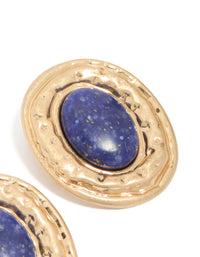 Worn Gold Round Hammered Dark Blue Acrylic Stud Earrings - link has visual effect only
