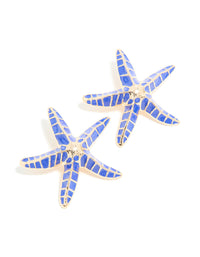 Gold Dark Blue Enamel Large Starfish Earrings - link has visual effect only