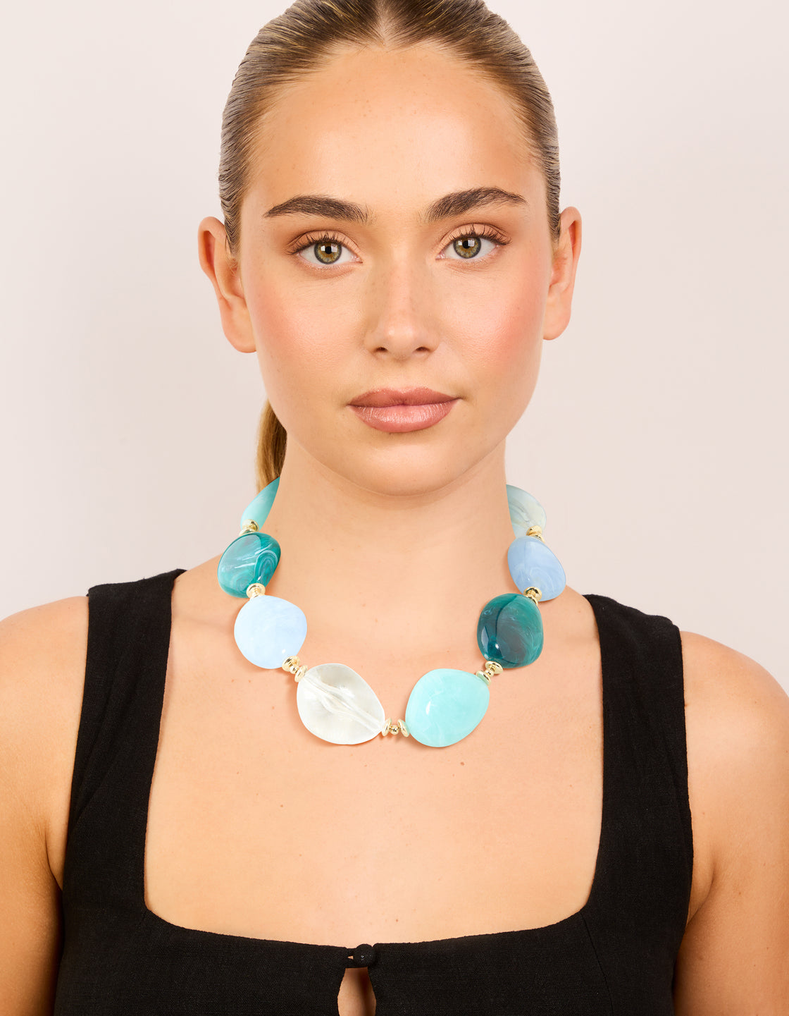 Blue Acrylic Stones Large Gold Link Necklace