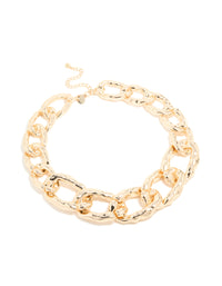 Gold Textured Chunky Chain Link Necklace - link has visual effect only