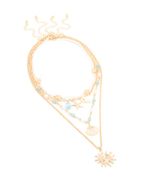 Gold Blue Beaded & Pearl Chain Layered Necklace - link has visual effect only