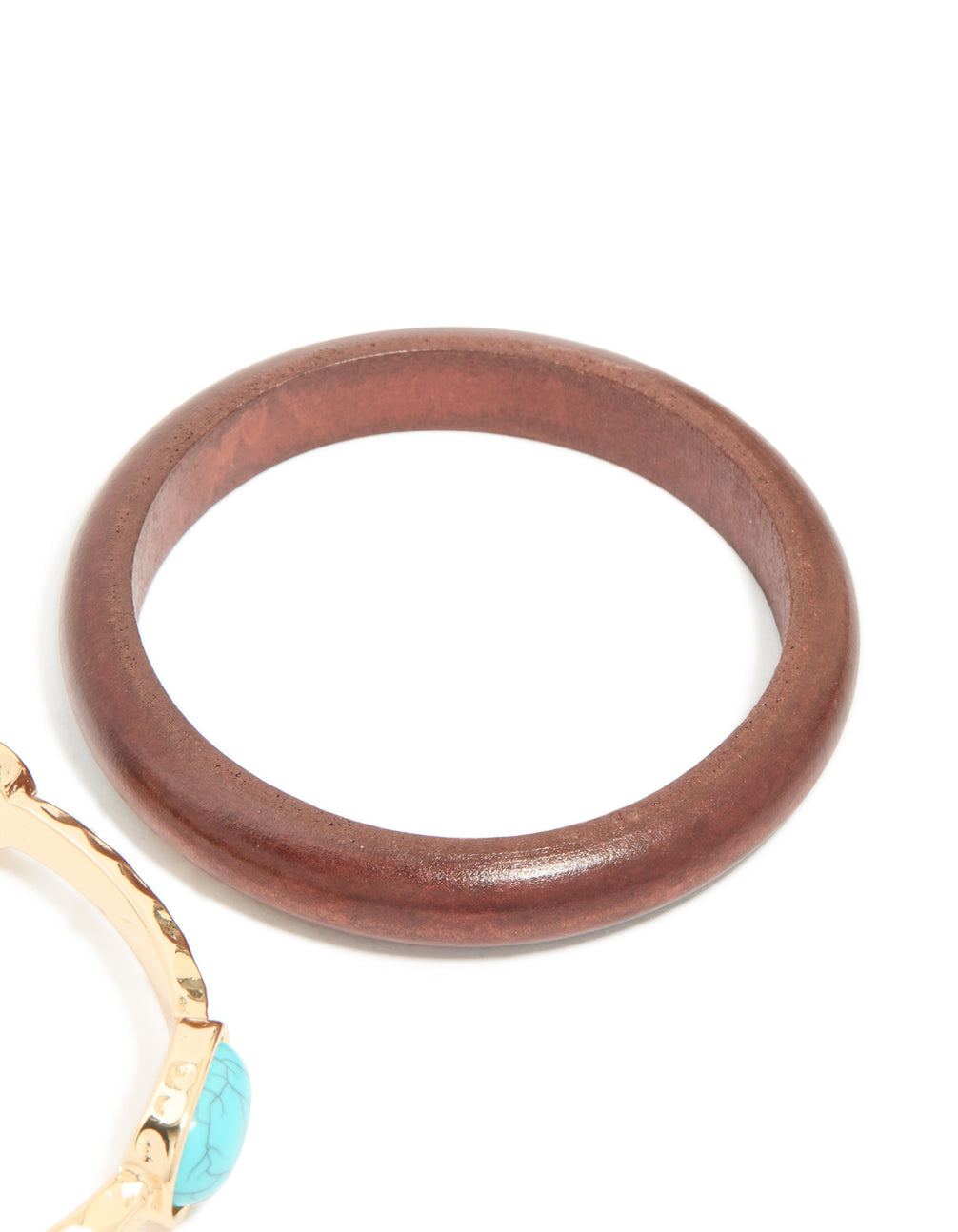 Gold Turquoise Stone & Wood Bangles 2-Pack - Lovisa