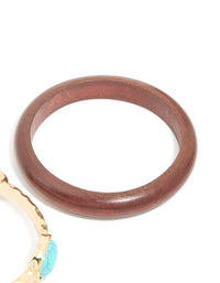 Gold Turquoise Stone & Wood Bangles 2-Pack - link has visual effect only