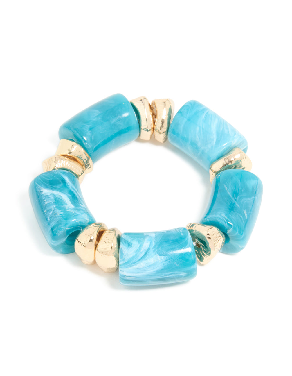Aqua Acrylic & Gold Chunky Stretch Bracelet