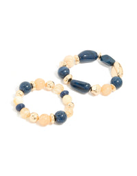 Gold & Dark Blue Beaded Stretch Bracelets 2-Pack - link has visual effect only
