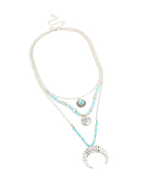 Antique Silver Turquoise Beaded Chain Pendant Layered Necklace - link has visual effect only