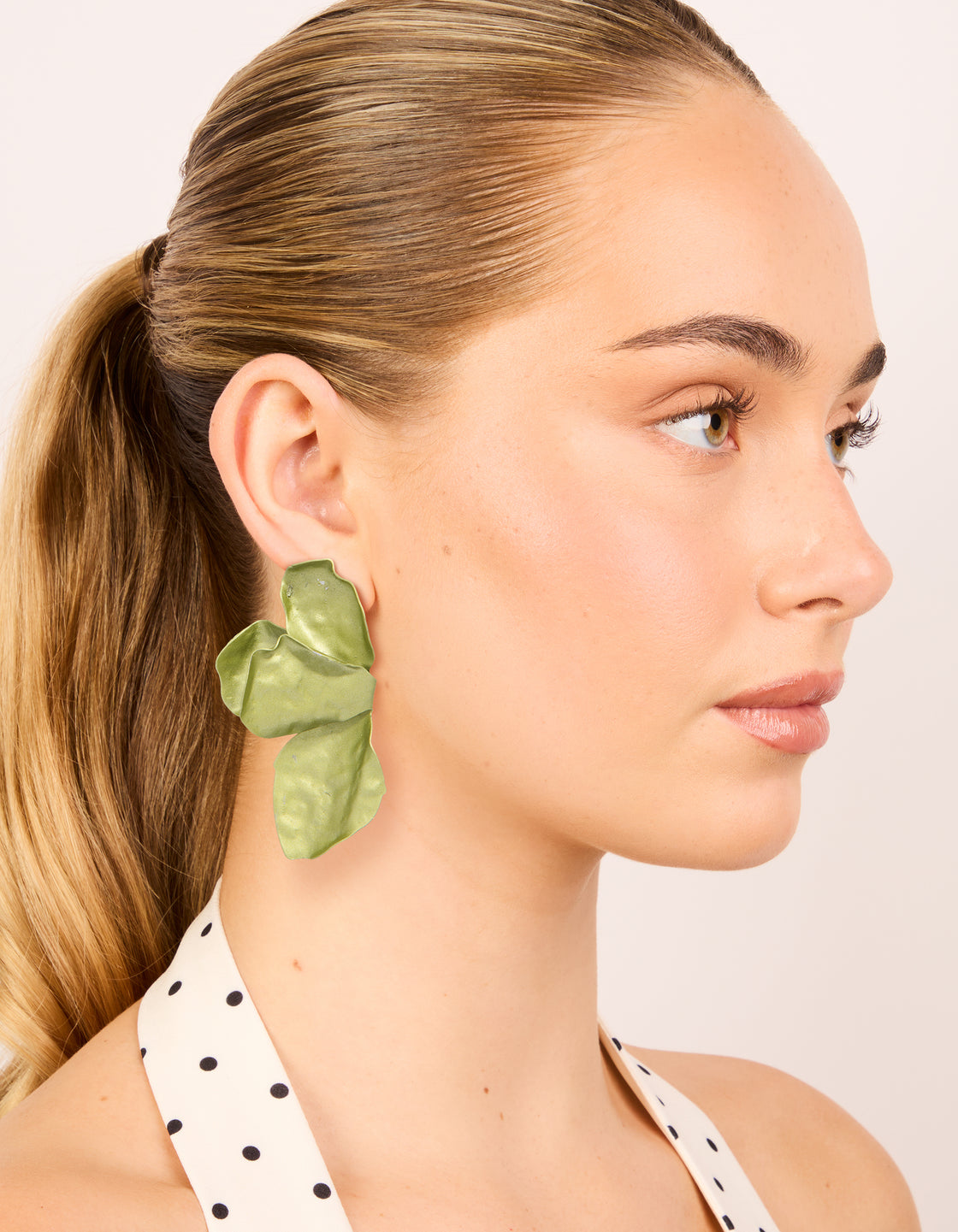 Green Coated Metal Flower Petal Drop Earrings