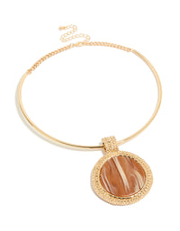 Gold Brown Marbled Stone Torque Pendant Necklace - link has visual effect only