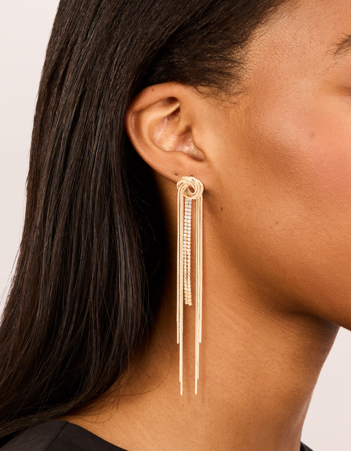 Gold Diamante Round Tassel Drop Earrings