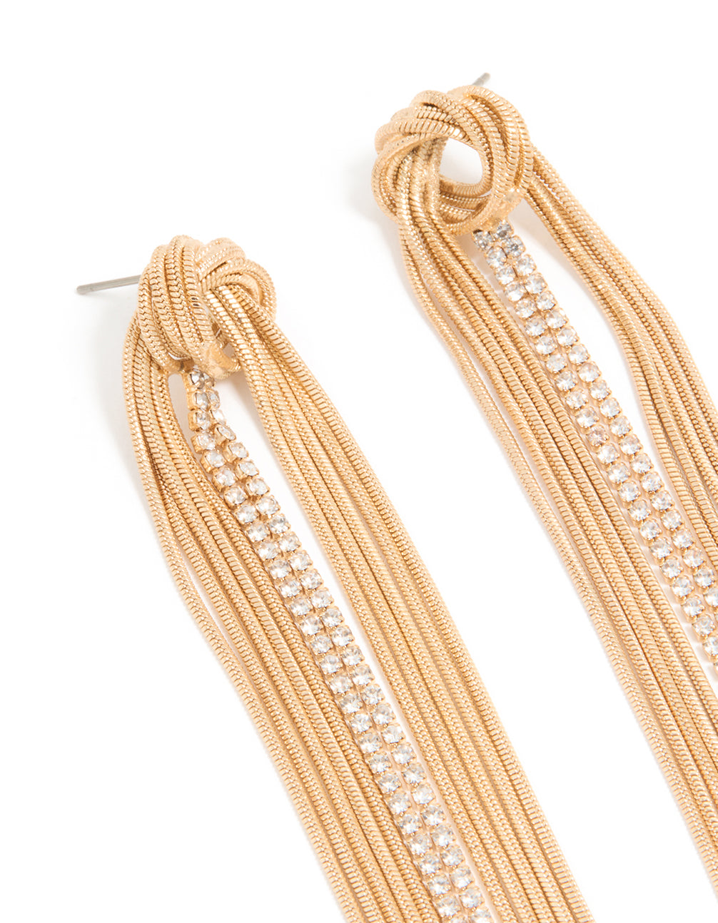 Gold Diamante Round Tassel Drop Earrings