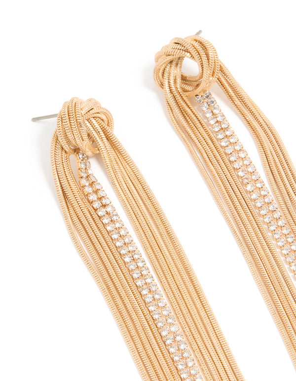 Gold Diamante Round Tassel Drop Earrings