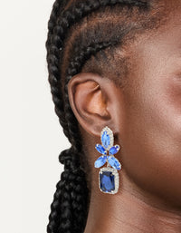 Silver Blue Diamante Square Flower Drop Earrings - link has visual effect only