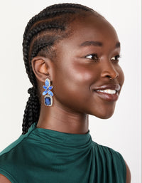 Silver Blue Diamante Square Flower Drop Earrings - link has visual effect only
