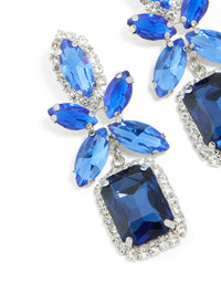Silver Blue Diamante Square Flower Drop Earrings - link has visual effect only