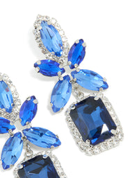 Silver Blue Diamante Square Flower Drop Earrings - link has visual effect only