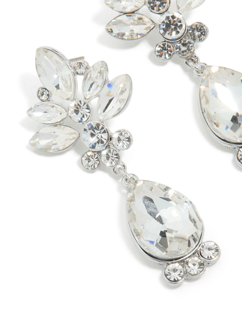 Silver Diamante Floral & Single Drop Earrings