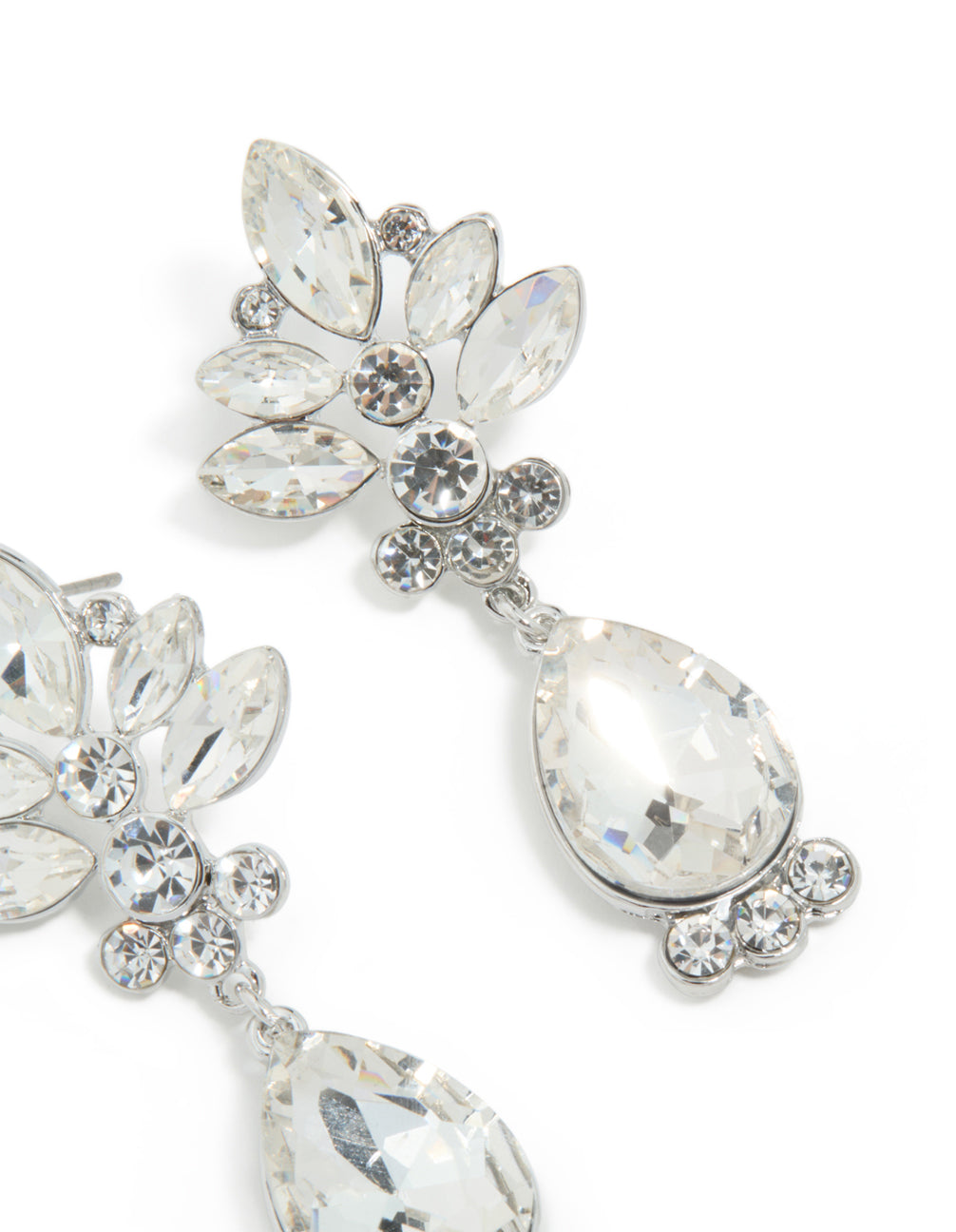Silver Diamante Floral & Single Drop Earrings