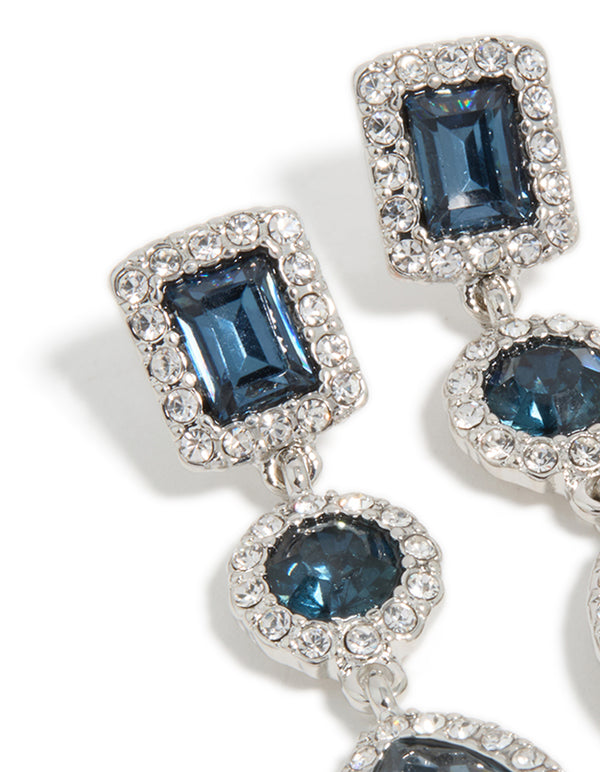 Silver Blue Diamante Multi Shape Drop Earrings